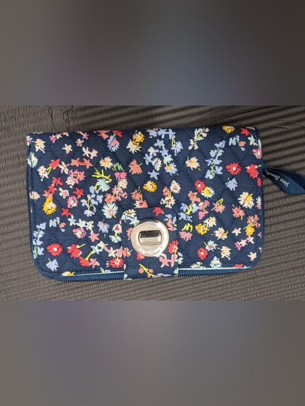 Vera Bradley Navy Floral Quilted Wallet with Multicolor Flowers